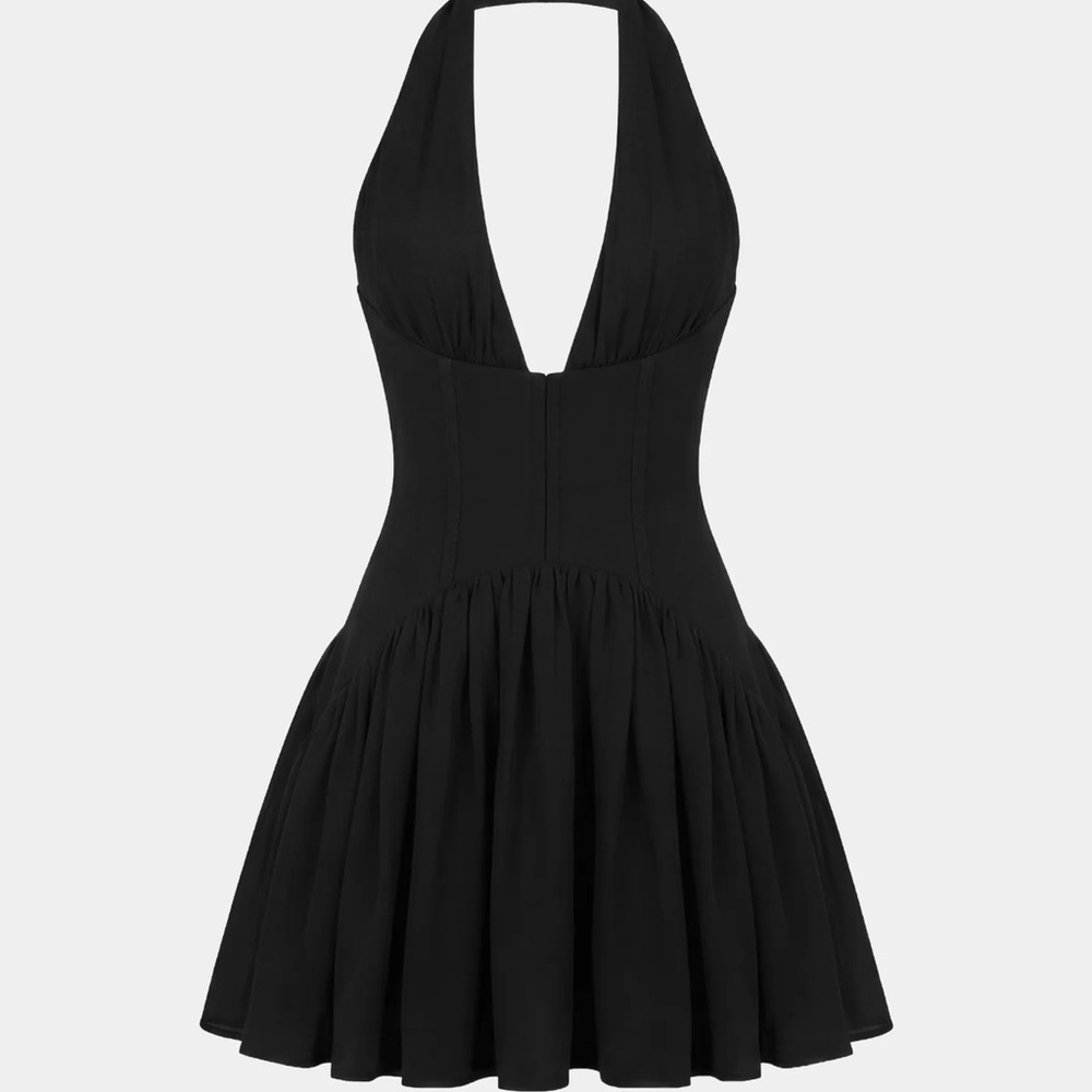 Black Halter Mini Dress with Flared Skirt